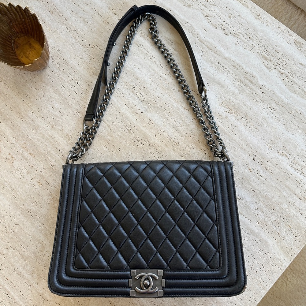 Chanel Black Leather Boy Bag Large